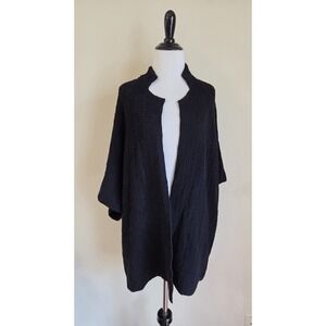 Eileen Fisher Women's S Black Textured Silk 3/4 Sleeve Open Cardigan Oversized